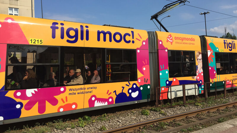 Tram with advertisement